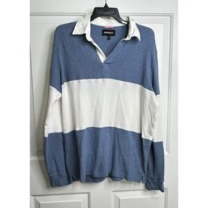 Bonobos Lightweight Waffle Knit Rugby Shirt Men's Medium Light Blue White